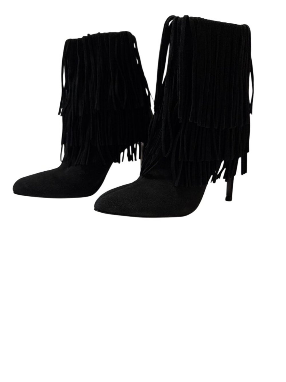 ZARA Women's Black Suede Fringe Stiletto Heel Boots Zip Closure Size 9 NEW